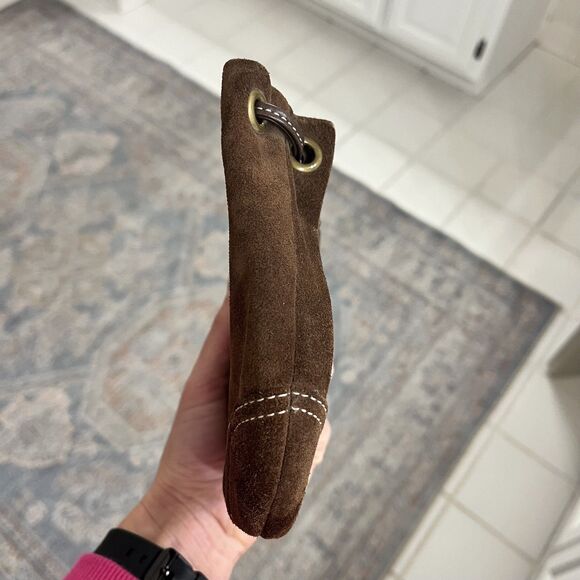 COACH Vintage Mini Drawstring Wristlet handbag Chocolate Brown Suede EUC 6” x 6” - Picture 5 of 12